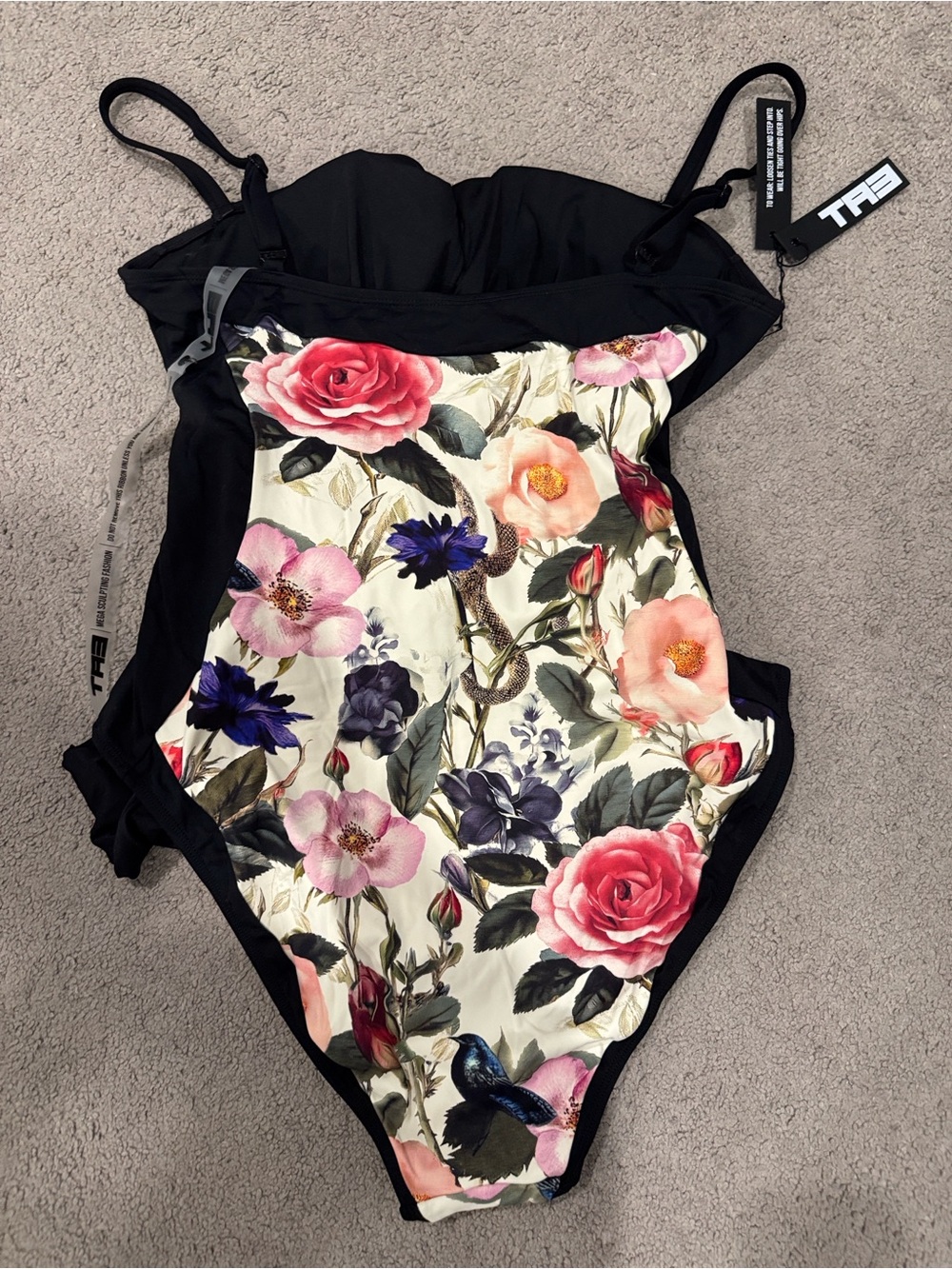 Ta3 Black Floral One-Piece Swimsuit with sash - Picture 2 of 4
